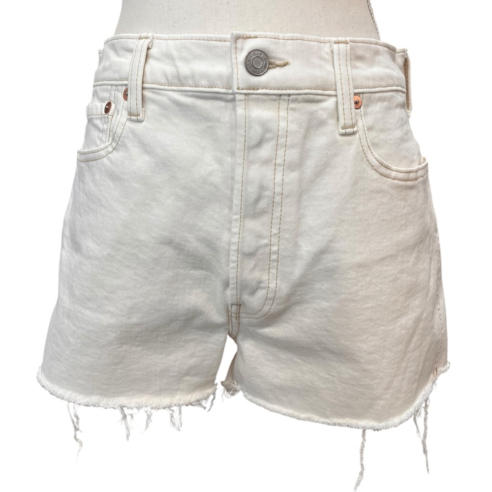 GAP Cheeky High Rise Denim Shorts Off White Cream Frayed Hem Size 10 - Picture 2 of 15